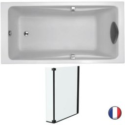 Baignoire droite 180 x 90 Jacob Delafon Odéon up acrylique + Pare bain 2 volets Jacob Delafon Neo