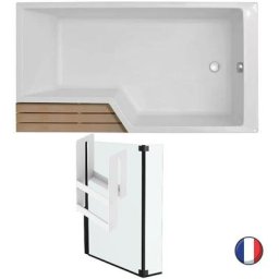 Baignoire bain douche 160 droite neo Jacob Delafon blanc mat + kit + Pare bain 2 volets Jacob