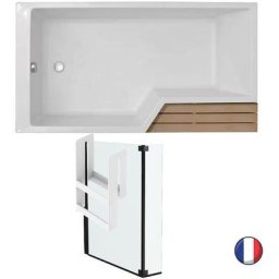 Baignoire bain douche 160 x 70/90 - version gauche Jacob Delafon Neo acrylique + Pare bain 2 volets