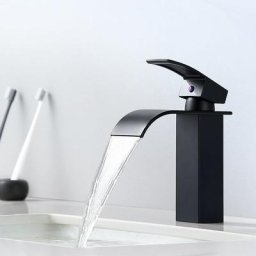 Auralum Mitigeur Robinet de Lavabo Cascade Noir Moderne Mitigeur Robinet Salle Bain pour Vasque à
