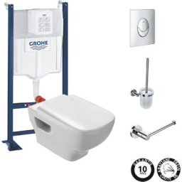 Wc suspendu sans bride Jacob Delafon Struktura + abattant + b ti support + Plaque commande chromé