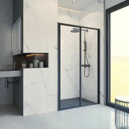Atelier Du Bain - Porte de douche coulissante en niche, verre 5 mm transparent, style atelier