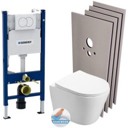 Geberit - Pack wc Bâti-support + wc Swiss Aqua Technologies Infinitio sans bride + Plaque blanche +