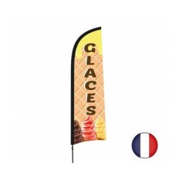 Drapeau publicitaire glaces de dimensions 230 x 70 cm avec mât - Multicolore