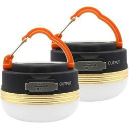 Qiedie - 2 Pack Camping Light Lantern Led Waterproof Usb Rechargeable Lamp 3 Modes Power Bank Tent