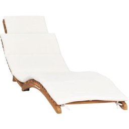 Bain de soleil pliable Chaise de jardin - Transat de jardin avec coussin blanc crème Bois de teck