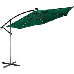 STILISTA Parapluie 300 cm avec éclairage LED et dispositif de manivelle, couverture incluse, vert