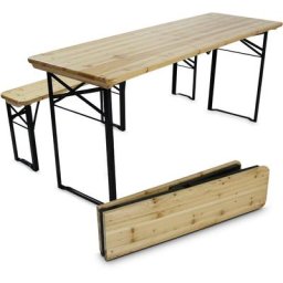 Ensemble brasseur table et bancs en bois pliants 218 cm - Marron