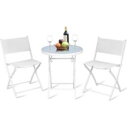 Relax4life - Set de Bistro 1 Table Ronde&2 Chaises Pliables, Salon de Jardin 3 Pièces Extérieur,