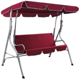 Balançoire d'extérieur 3 places en acier + auvent Rouge Bordeaux