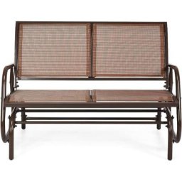 Relax4life - Chaise à Bascule de Jardin 2 Places avec 2 Accoudoirs Charge Max 200KG, Fauteuil à