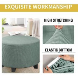 Housse Ottomane Rond Housses de Pouf Extensible Jacquard, Housse de Repose-Pieds Protecteur de