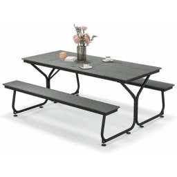 Ensemble Table et Bancs de Pique-Nique avec Cadre Métal, Ensemble de Jardin Imperméable pour 8