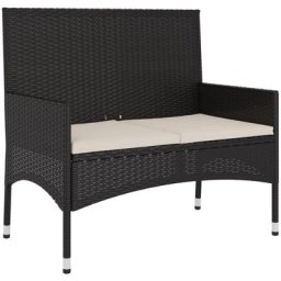 Banc de Jardin à 2 Places avec Coussins Noir Résine Tressée Vidaxl Noir et crème