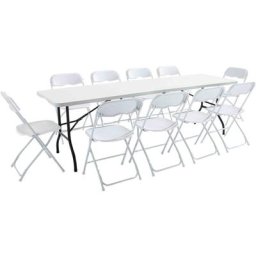 Ensemble table et 10 chaises pliantes de jardin 244cm Rekkem Blanc