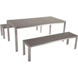 Table de Jardin et 2 Bancs 180 x 90 cm en Bois Synthétique Gris et Aluminium Nardo - Gris