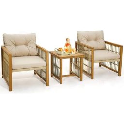 Ensemble de Meubles 3 Pièces de Patio en Rotin Charge 180KG, Salon de Jardin 2 Fauteuils Table