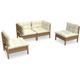 Salon de jardin 4 pcs avec coussins Bois de pin massif Vidaxl marron miel