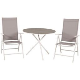 Parma Set de jardin table, Ø90cm et 2 chaises Break, blanc, gris, crème. - Blanc