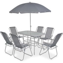 Ensemble Table et Chaise de Jardin 8 pcs - Mobilier à dîner d'extérieur Acier et textilène Gris