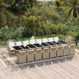Ensemble Table et Chaise de Jardin - Ensemble à dîner de jardin coussins 17 pcs Beige Résine