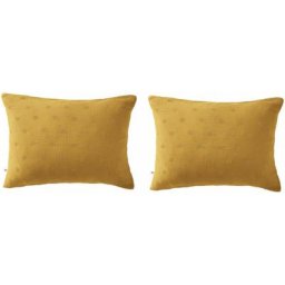 Terre De Nuit - Lot de 2 taies d'oreillers brodées double gaze de coton jaune safran 50x70 - Jaune