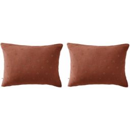 Terre De Nuit - Lot de 2 taies d'oreillers brodées double gaze de coton orange terracotta 50x70