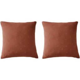 Terre De Nuit - Lot de 2 taies d'oreillers brodées double gaze de coton orange terracotta 60x60