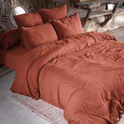 Parure de lit double gaze de coton orange terracotta 200x200 cm - Orange