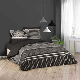 Parure de lit 3 pièces en coton avec imprimé aztèque Silex - Noir et Blanc - 240 x 220 cm