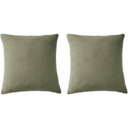 Terre De Nuit - Lot de 2 taies d'oreillers brodées double gaze de coton kaki 60x60 - Kaki
