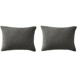 Terre De Nuit - Lot de 2 taies d'oreillers brodées double gaze de coton gris anthracite 50x70