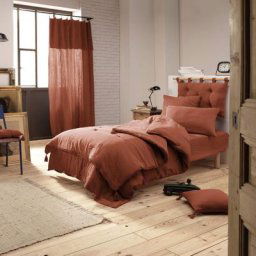 Parure de lit double gaze de coton orange terracotta 140x200 cm - Orange