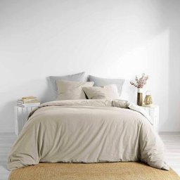 Parure de lit 3 Pièces en coton lavé Linette - Beige - 260 x 240 cm - Livraison gratuite - Beige