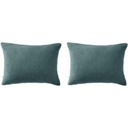 Terre De Nuit - Lot de 2 taies d'oreillers brodées double gaze de coton bleu canard 50x70 - Bleu