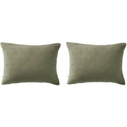 Terre De Nuit - Lot de 2 taies d'oreillers brodées double gaze de coton kaki 50x70 - Kaki