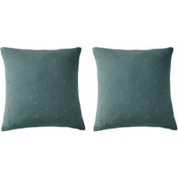 Terre De Nuit - Lot de 2 taies d'oreillers brodées double gaze de coton bleu canard 60x60 - Bleu