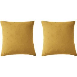 Terre De Nuit - Lot de 2 taies d'oreillers brodées double gaze de coton jaune safran 60x60 - Jaune