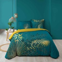 Housse de couette 260x240 Strassy bleu + 2 taies coton 57 fils - Bleu