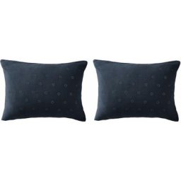 Terre De Nuit - Lot de 2 taies d'oreillers brodées double gaze de coton marine 50x70 - Bleu marine