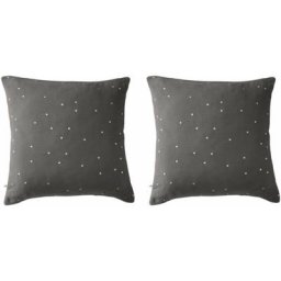 Terre De Nuit - Lot de 2 taies d'oreillers brodées double gaze de coton gris anthracite 60x60