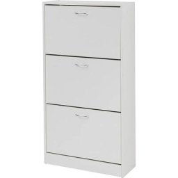 Meuble à chaussures compact en bois mélaminé d'entrée avec 3 portes à rabat, double profondeur 24 x