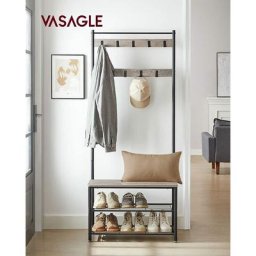 Vasagle Portemanteau, Vestiaire d'entrée, avec Banc et étagères à Chaussures, Crochets, Cadre en