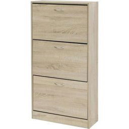 Meuble à chaussures compact en bois mélaminé d'entrée avec 3 portes à rabat, double profondeur 24 x