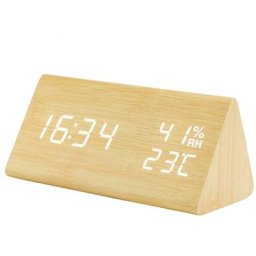 Live House - Réveil en bois triangulaire contrôle du son créatif led température et humidité bois