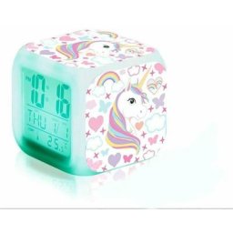 Réveil numérique licorne pour filles, cube lcd led de nuit rougeoyante avec lumière pour enfants,