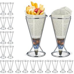 Relaxdays - Support cornet de frites, lot de 20, inox, pour snacks, chips, légumes, pratique, HxD