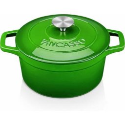 Cocotte Induction Vert, Casserole en Fonte 3 l, Marmite Antiadhésive, Passe au Four, Utilisée comme