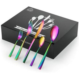 60 Couverts de Table pour 12 Personnes, Arc-en-ciel, Ménagère Bout Carré Acier Inoxydable 18/10,
