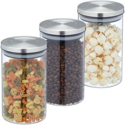 Relaxdays - Lot de 3 bocaux en verre, volume 800 ml, couvercle inox, bocal conservation, céréales,